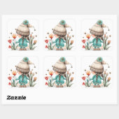 Tulp Bloemen Meisje Gnome Vierkante Sticker (Vel)
