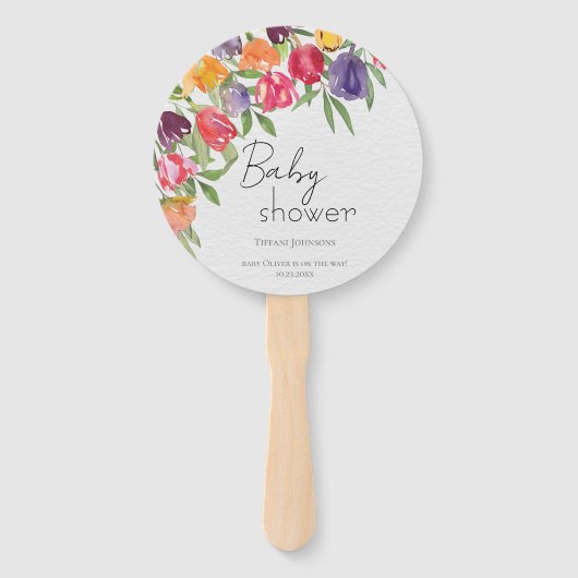 Tulp Delight Levendig Bloemen Baby shower Handwaaier (Achterkant)