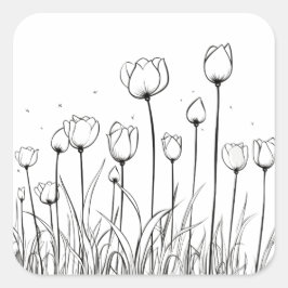 Tulp Flower Tulipa Floral Stencil Pattern-ontwerp Vierkante Sticker