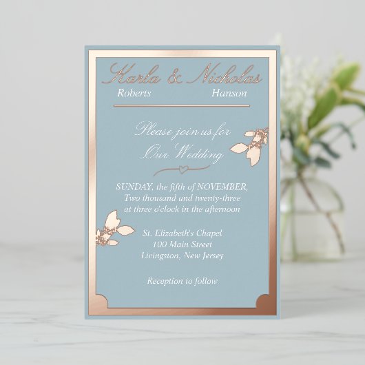 Tulp Flowers, Pastel Blue Wedding, Ovaal Border Folie Uitnodiging (Staand Voorkant)