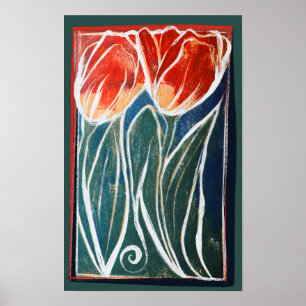 Tulp Kunstblauw en rode tulpen Poster