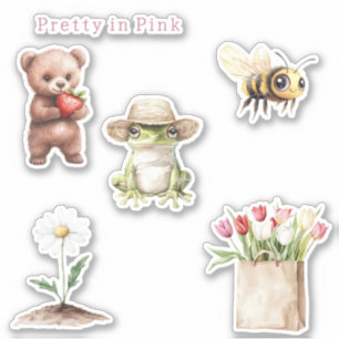 Tulp Madelief Bloemen Beer Aardbei Kikker Bij Sticker