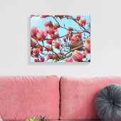 Tulp Magnolia boom met Birdsnest op Canvas (Insitu (Woonkamer))