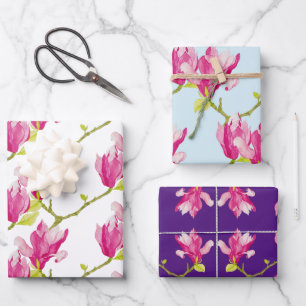 Tulp Magnolias op een papierset voor het ompakken  Inpakpapier Vel
