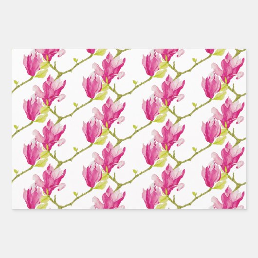 Tulp Magnolia's op een wikkelpapier Set Inpakpapier Vel (Voorkant)