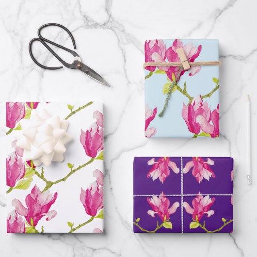 Tulp Magnolia's op een wikkelpapier Set Inpakpapier Vel (Voorkant)