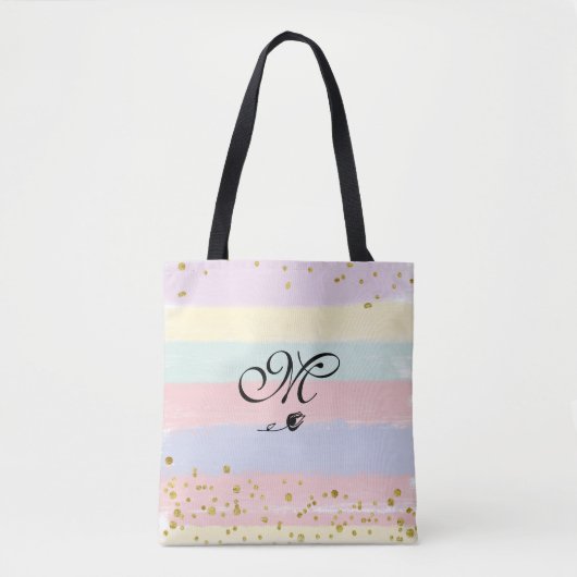 *~* Tulp Monogram Doodle Gold Glitter Pastel Draagtas (Voorkant)