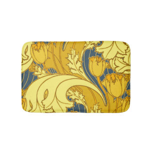 Tulp Patronenprint: Geel Blauw Art Nouveau Badmat