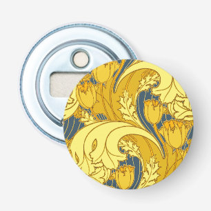Tulp Patronenprint: Geel Blauw Art Nouveau Button Flesopener