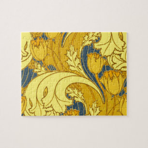 Tulp Patronenprint: Geel Blauw Art Nouveau Legpuzzel