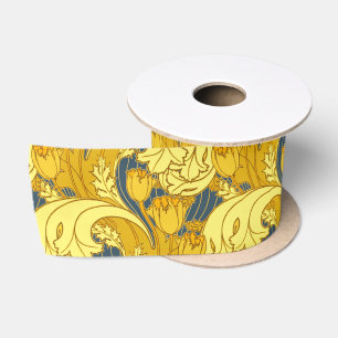 Tulp Patronenprint: Geel Blauw Art Nouveau Lint
