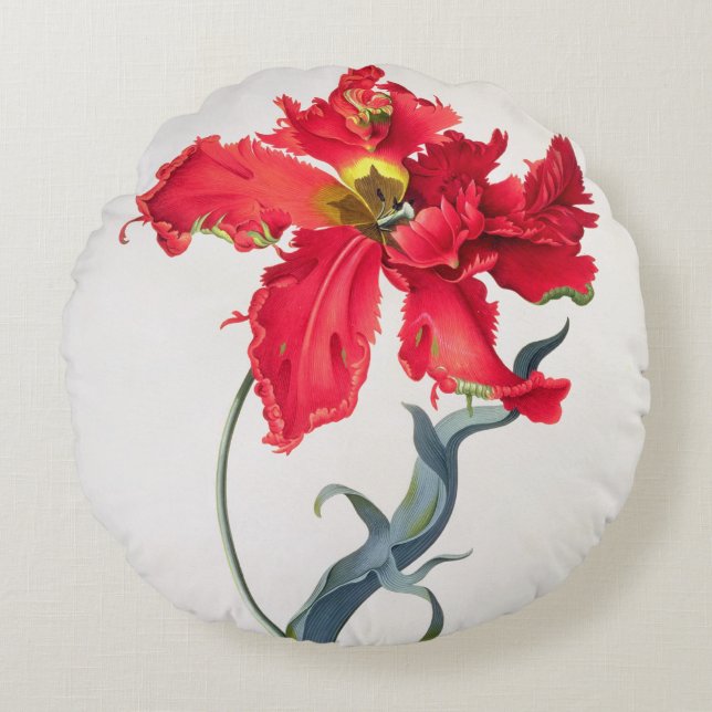 Tulp: Perroquet Rouge Rond Kussen (Voorkant)