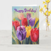 Tulp regenboog - Happy Birthday! Kaart (Gele Bloem)