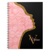 Tulp roze en goudglitter face-monogram notitieboek (Voorkant)