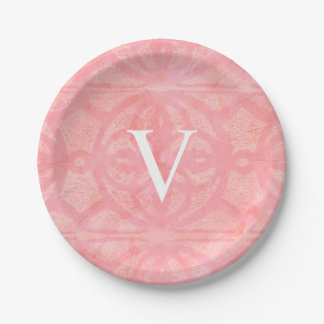 Tulp Roze Monogram Waterverf Papieren Bordje