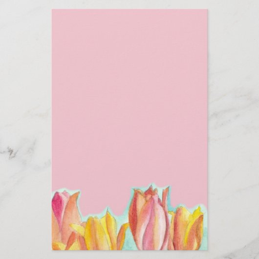 Tulp Roze Stationery Papier Waterverf Floral Art (Voorkant)