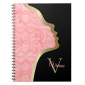 Tulp roze zwart-wit en goudletterige monogram, op notitieboek (Voorkant)