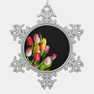 Tulp schilderen - Oorspronkelijke blowerende kunst Tin Sneeuwvlok Ornament