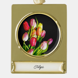 Tulp schilderen - Oorspronkelijke blowerende kunst Verguld Banner Ornament