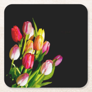 Tulp schilderen - Oorspronkelijke blowerende kunst Vierkante Kartonnen Onderzetter