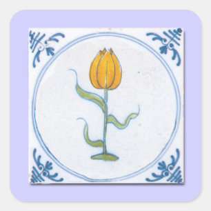 Tulp Tegel Kunst met Blauw en Wit Vierkante Sticker