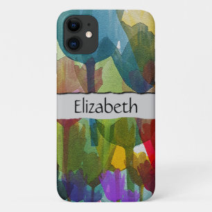Tulpbloemen, Waterverf bloemen, Jouw naam iPhone 11 Hoesje