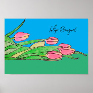 Tulpboeket Liggend op Gras Poster
