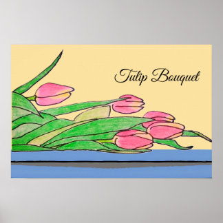 Tulpboeket op een tafel poster