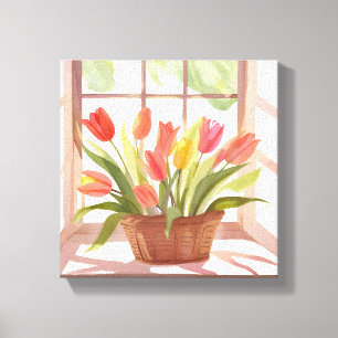 Tulpemandscherm Bloemenschildering in waterverf Canvas Afdruk