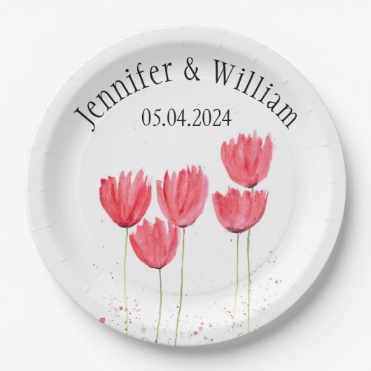 Tulpen Bloemen waterverf Lente Rustieke Bruiloft Papieren Bordje (Voorkant)