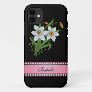 Tulpen en affodils Roze, gepersonaliseerde naam iPhone 11 Hoesje