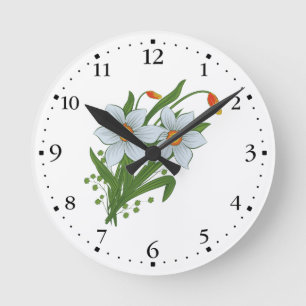 Tulpen en Daffodils Flowers Clockface 1 Black Ronde Klok