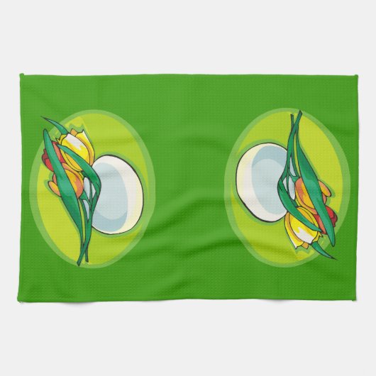 Tulpen en Ei Groen Theedoek (Horizontaal)