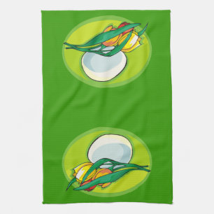 Tulpen en Ei Groen Theedoek