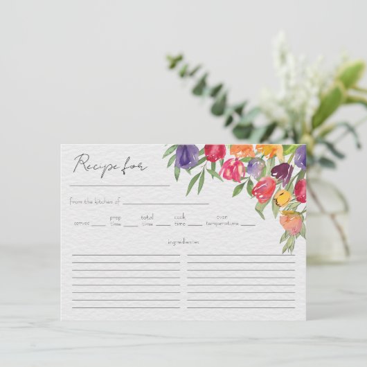 Tulpen en groen bruids douche recept kaart (Staand voorkant)