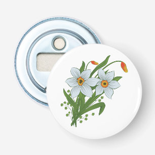 Tulpen en narcissen bloemen button flesopener