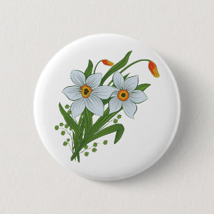Tulpen en narcissen bloemen ronde button 5,7 cm