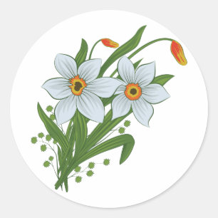 Tulpen en Narcissen Bloemen Ronde Sticker