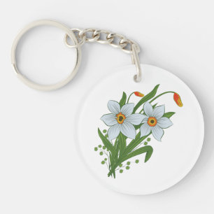 Tulpen en Narcissen Bloemen Sleutelhanger