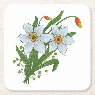 Tulpen en narcissen bloemen vierkante kartonnen onderzetter