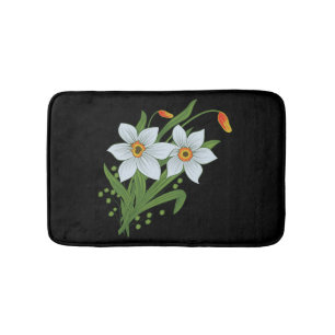 Tulpen en narcissen Bloemen Zwarde Achtergrond Badmat