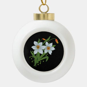 Tulpen en narcissen Bloemen Zwarde Achtergrond Keramische Bal Ornament