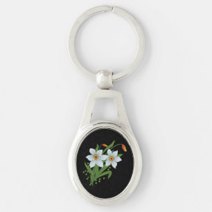 Tulpen en narcissen Bloemen Zwarde Achtergrond Sleutelhanger