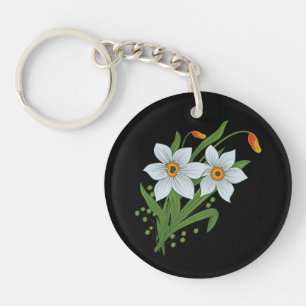 Tulpen en narcissen Bloemen Zwarde Achtergrond Sleutelhanger