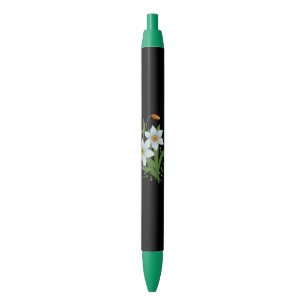 Tulpen en narcissen Bloemen Zwarde Achtergrond Zwarte Inkt Pen