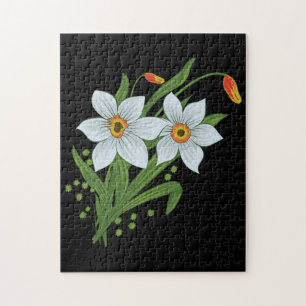 Tulpen en narcissen Bloemen Zwarte Achtergrond Legpuzzel