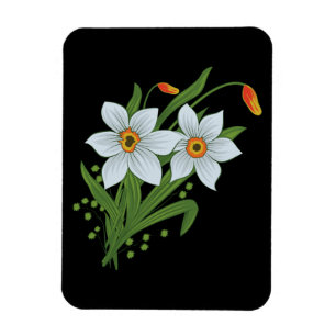 Tulpen en narcissen Bloemen Zwarte Achtergrond Magneet