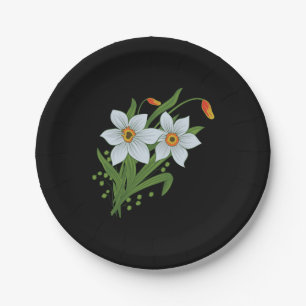 Tulpen en narcissen Bloemen Zwarte Achtergrond Papieren Bordje