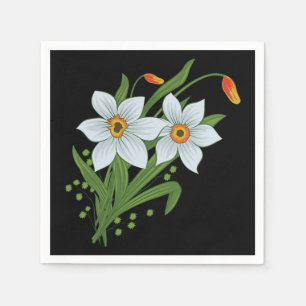 Tulpen en narcissen Bloemen Zwarte Achtergrond Servetten