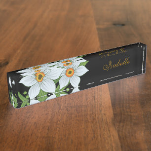 Tulpen en narcissen Gepersonaliseerde naam Zwart Naambordje